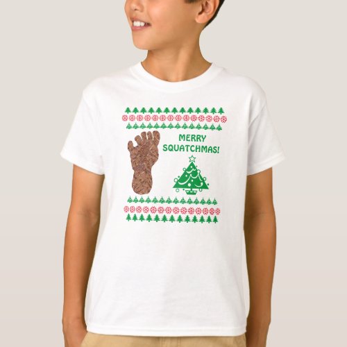 Z Sasquatch Track Merry Squatchmas Bigfoot Kids T_Shirt