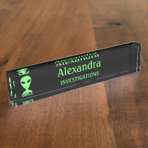 Z Smile! Happy Alien LGM Geek Humor Desk Sign