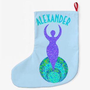 Z The Goddess Green And Purple Earth Mother Mystic Large Christmas Stocking