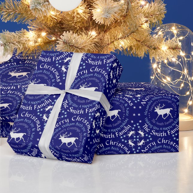 Z White Caribou Reindeer Christmas Personalized Wrapping Paper (Holidays)