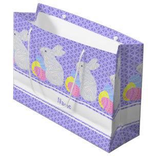 Z White Easter Bunny Colorful Personalized Large Gift Bag