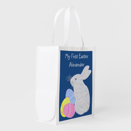 Z White Easter Bunny Easter Eggs Colorful Rabbit Grocery Bag