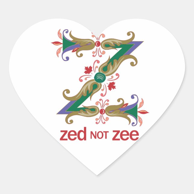 Z - zed not zee heart sticker (Front)