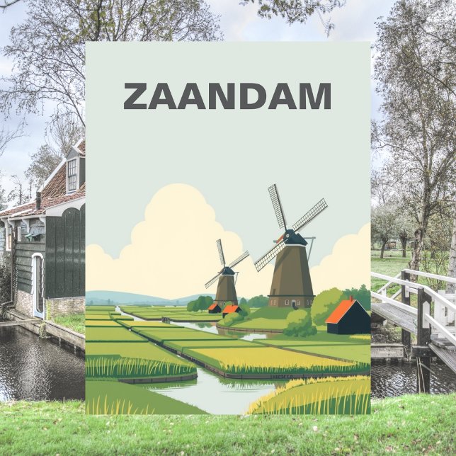 Zaandam, Netherlands Windmills Travel Vintage Postcard (Zaandam Travel Postcard)