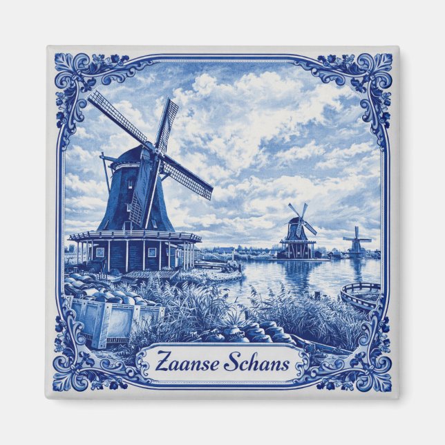 Zaanse Schans Delft Blue style magnet (Front)