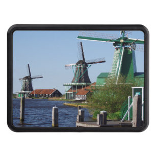 Zaanse Schans Dutch windmills in green and white Trailer Hitch Cover