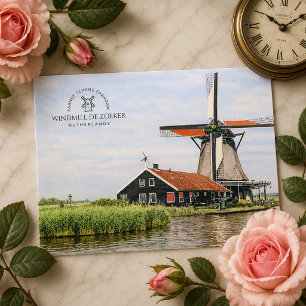 Zaanse Schans Windmill Watercolor Dutch Heritage Holiday Postcard