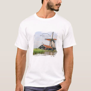 Zaanse Schans Windmill Watercolor Dutch Heritage  T-Shirt