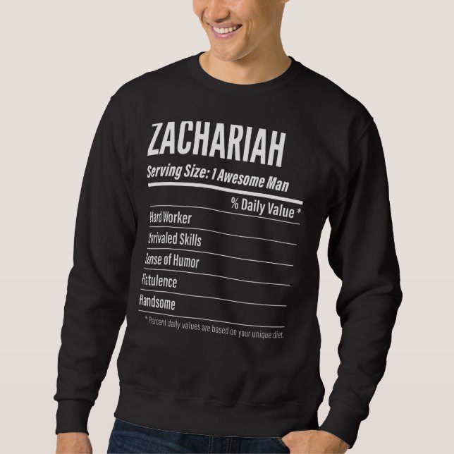Zachariah Serving Size Nutrition Label Calories Sweatshirt (Front)