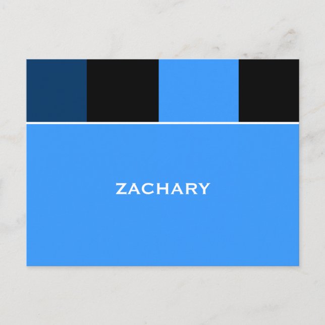 Zachary Blue Black Bar Mitzvah Thank You Postcard (Front)