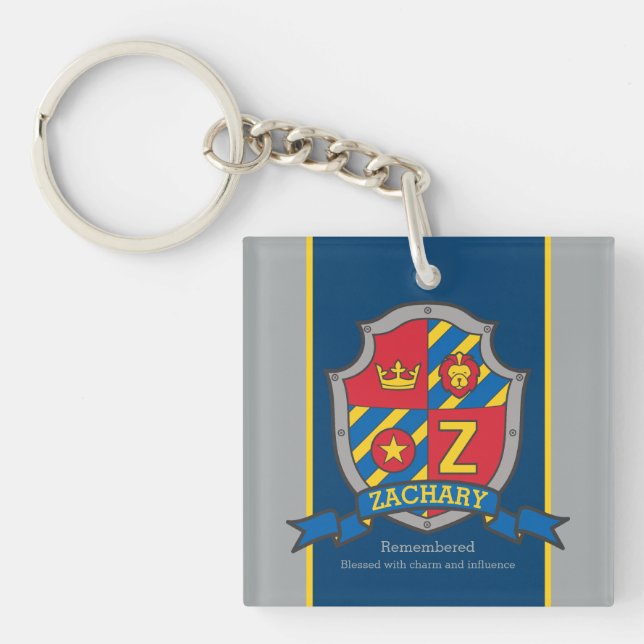 Zachary name meaning boys knight crest custom keychain (Front)