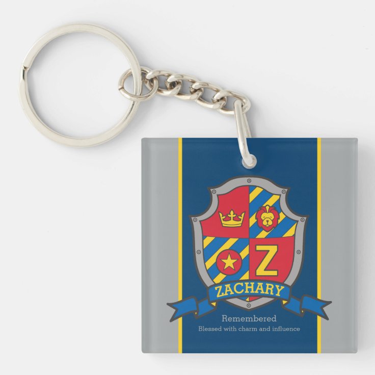 Zachary name meaning boys knight crest custom keychain Zazzle
