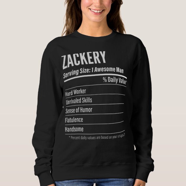 Zackery Serving Size Nutrition Label Calories Sweatshirt (Front)