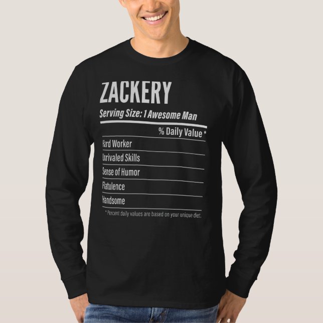 Zackery Serving Size Nutrition Label Calories T-Shirt (Front)