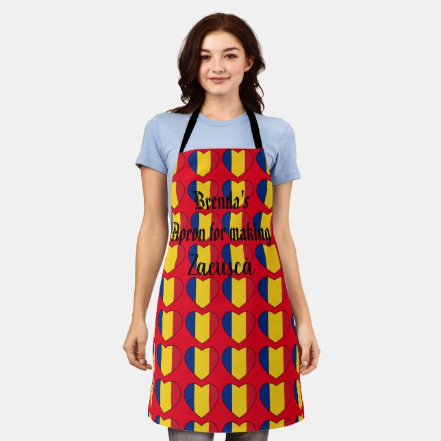 Zacusca lover's apron. Romanian colours. Editable Apron (Worn)