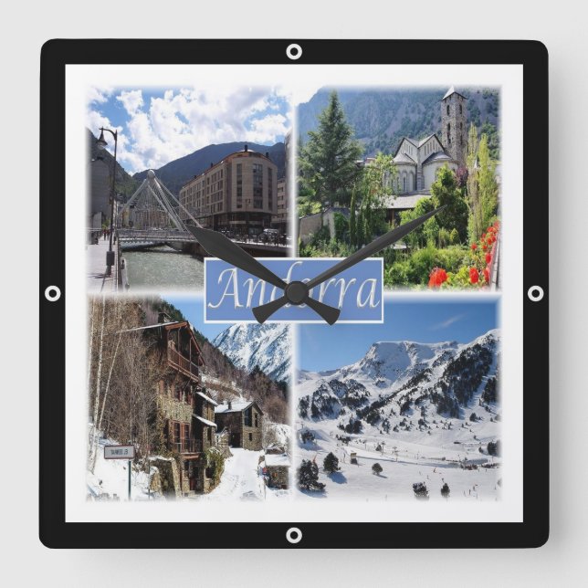 zAD003 ANDORRA, La Vella, mosaic, Square Wall Clock (Front)