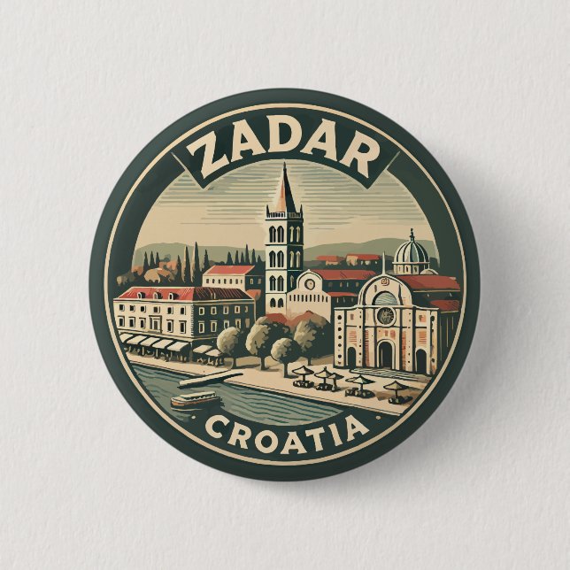 Zadar Croatia Illustration Travel Art Badge Button (Front)