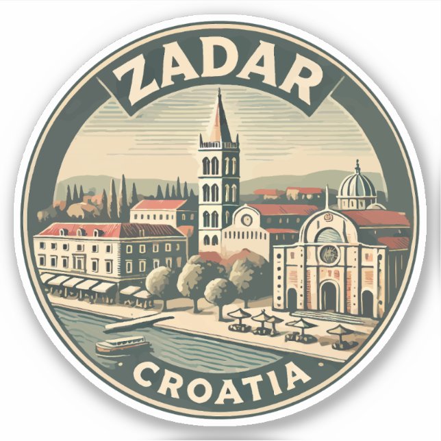 Zadar Croatia Illustration Travel Art Badge Sticker (Front)