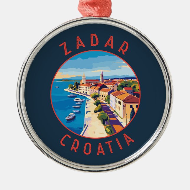 Zadar Croatia Retro Distressed Circle Metal Ornament (Front)