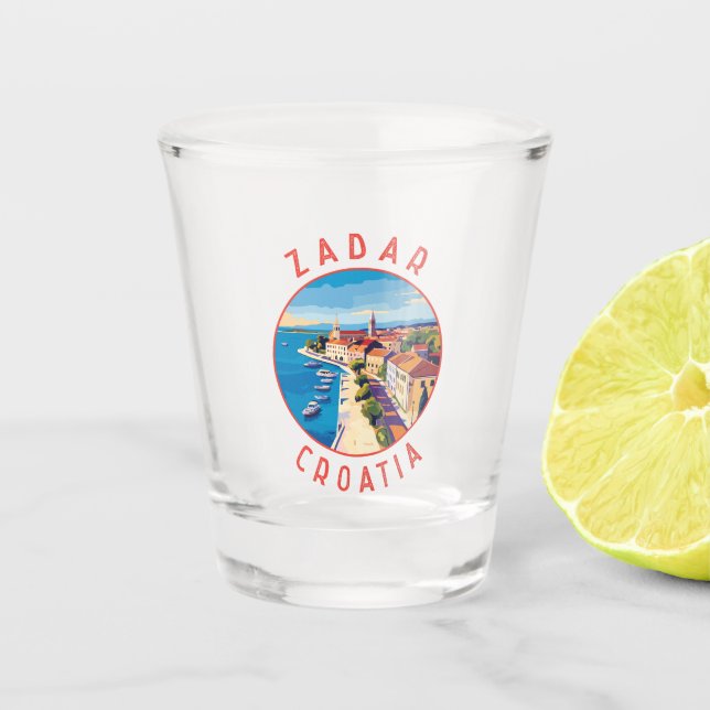 Zadar Croatia Retro Distressed Circle Shot Glass (Front)