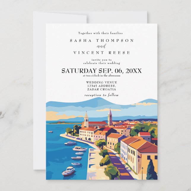 Zadar Croatia Wedding Invitation Retro (Front)