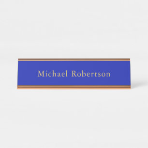 Zaffre Blue Gold Colors Professional Trendy Modern Desk Name Plate