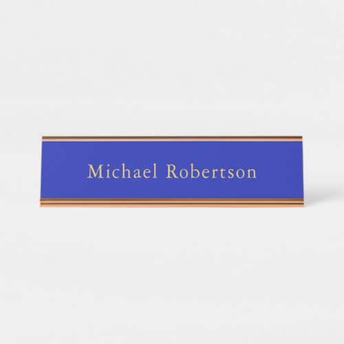 Zaffre Blue Gold Colors Professional Trendy Modern Desk Name Plate