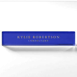 Zaffre Blue Gold Colors Professional Trendy Modern Desk Name Plate