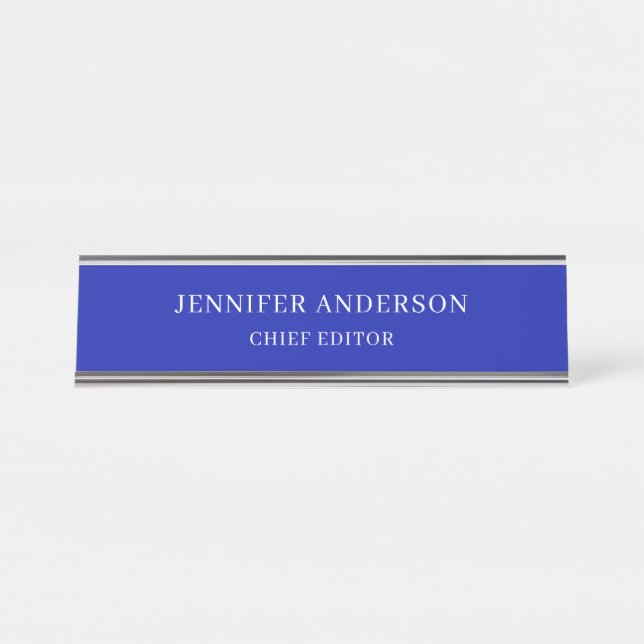 Zaffre Blue Professional Modern Plain Minimalist Desk Name Plate (Front)