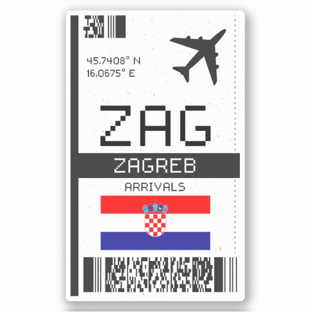 ZAG Zagreb Boarding Pass - Croatia Travel Sticker (Front)