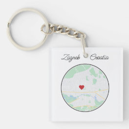 Zagreb City Map Heart Keychain