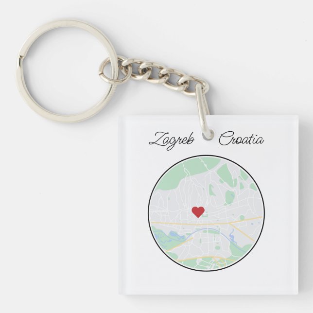 Zagreb City Map Heart Keychain (Front)