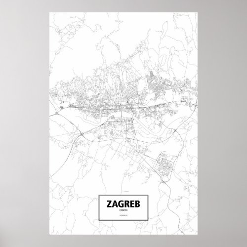 Zagreb Croatia black on white Poster