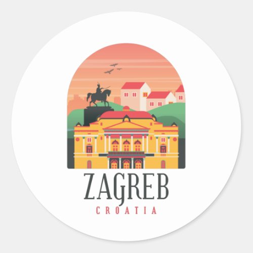 Zagreb Croatia Cityscape Vintage Classic Round Sticker