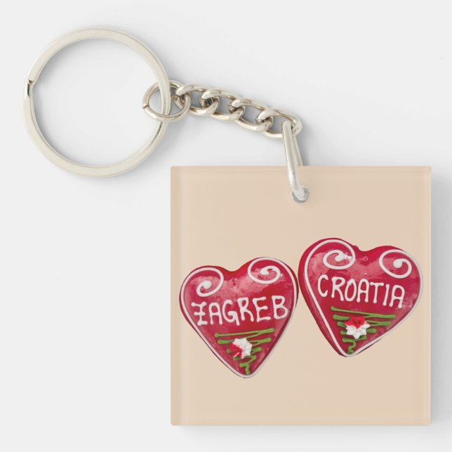 Zagreb, Croatia: Heart-Shaped Licitar Keychain (Front)
