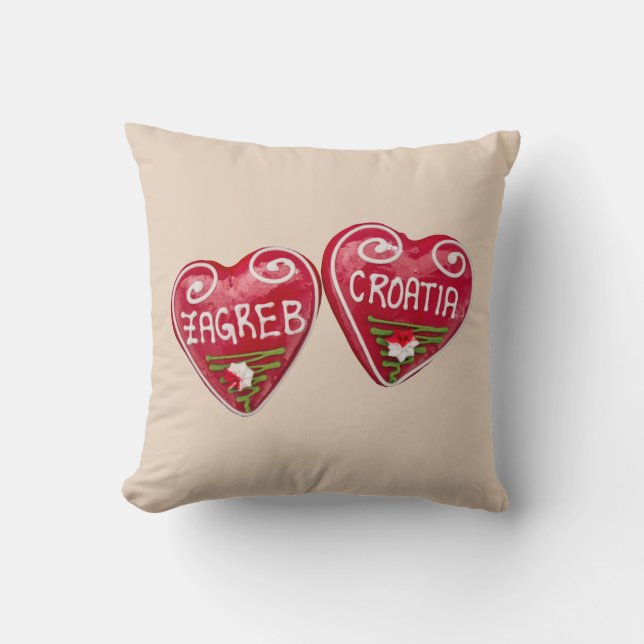 Zagreb, Croatia: Heart-Shaped Licitar Throw Pillow (Front)
