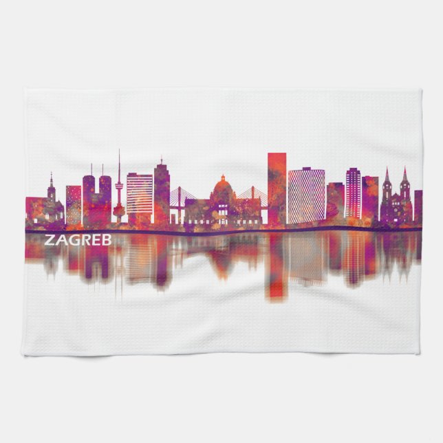 Zagreb Croatia Skyline Kitchen Towel (Horizontal)