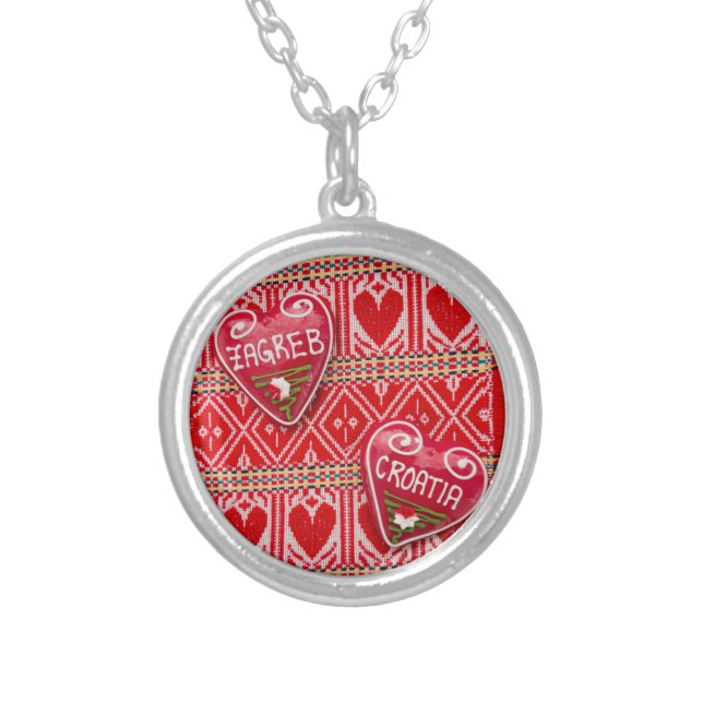 Zagreb Croatia Souvenir Silver Plated Necklace (Front)