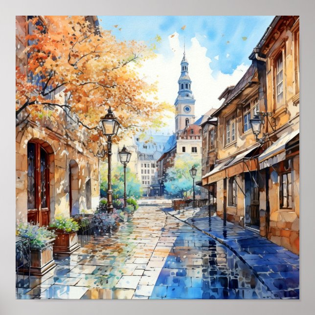 Zagreb Croatia Travel Watercolor Art Print  (Front)