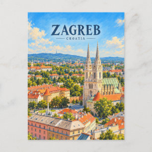 Zagreb Painterly Travel Art Postcard