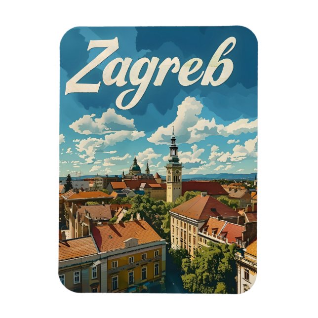 Zagreb Vintage travel Magnet (Vertical)