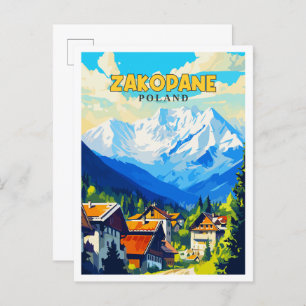 Zakopane Poland vintage travel illustration Postcard