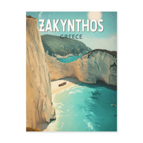 Zakynthos Greece Illustration Travel Art Vintage Postcard