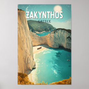 Zakynthos Greece Illustration Travel Art Vintage Poster