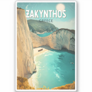 Zakynthos Greece Illustration Travel Art Vintage Sticker