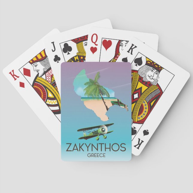 Zakynthos Greece map travel poster Poker Cards (Back)