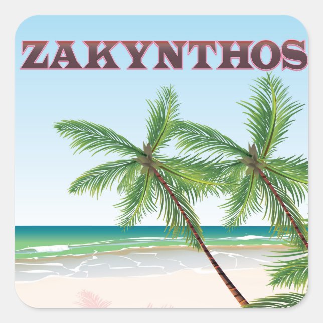 Zakynthos Greece travel poster Square Sticker (Front)