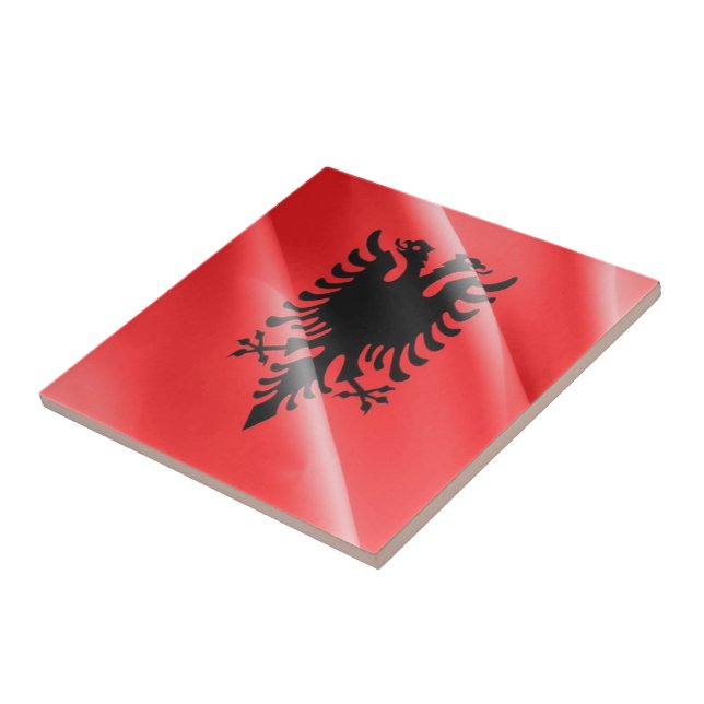 zAL002 Albanian waving FLAG, Albania, Ceramic Tile (Side)