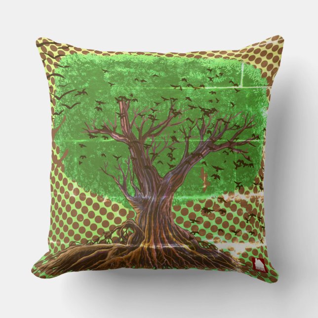 ZALMAXI HOME light green brown abstract tree Throw Pillow (Front)
