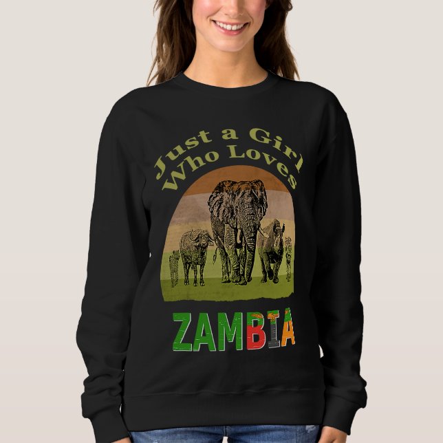 Zambia Big 5 Wildlife with Text Just a Girl Who Lo Sweatshirt (Front)